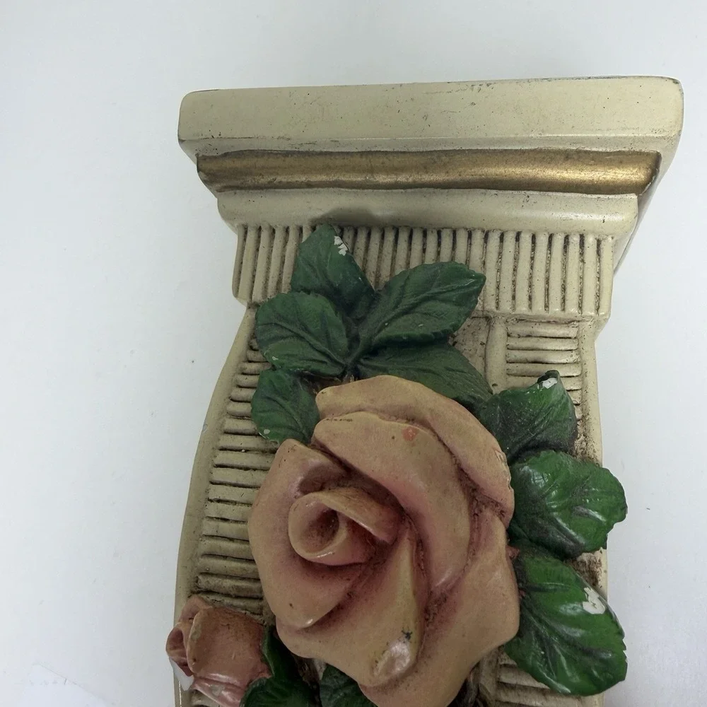 Drape Scarf Holder‎ Cream Gold Trim Rose Green Leaves Birds Nest Eggs CHIPPED
